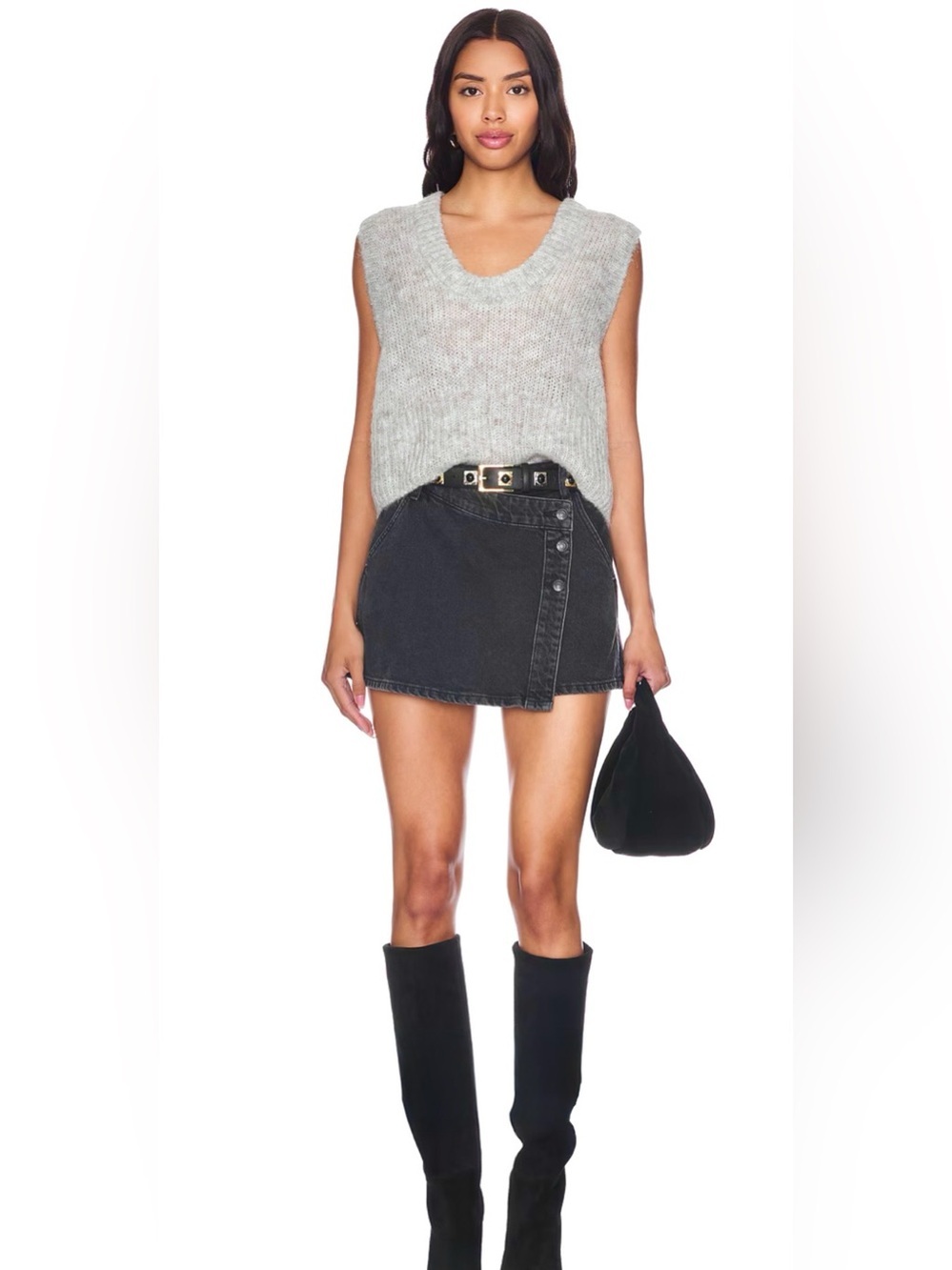 Free People Wynn Washed Black Button-Front Denim Mini Skirt - Size 27 New